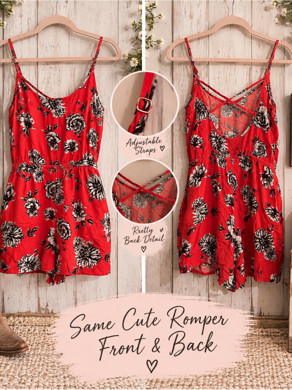 Floral Red Spaghetti-Strap Romper - Women Intimates & Sleepwear